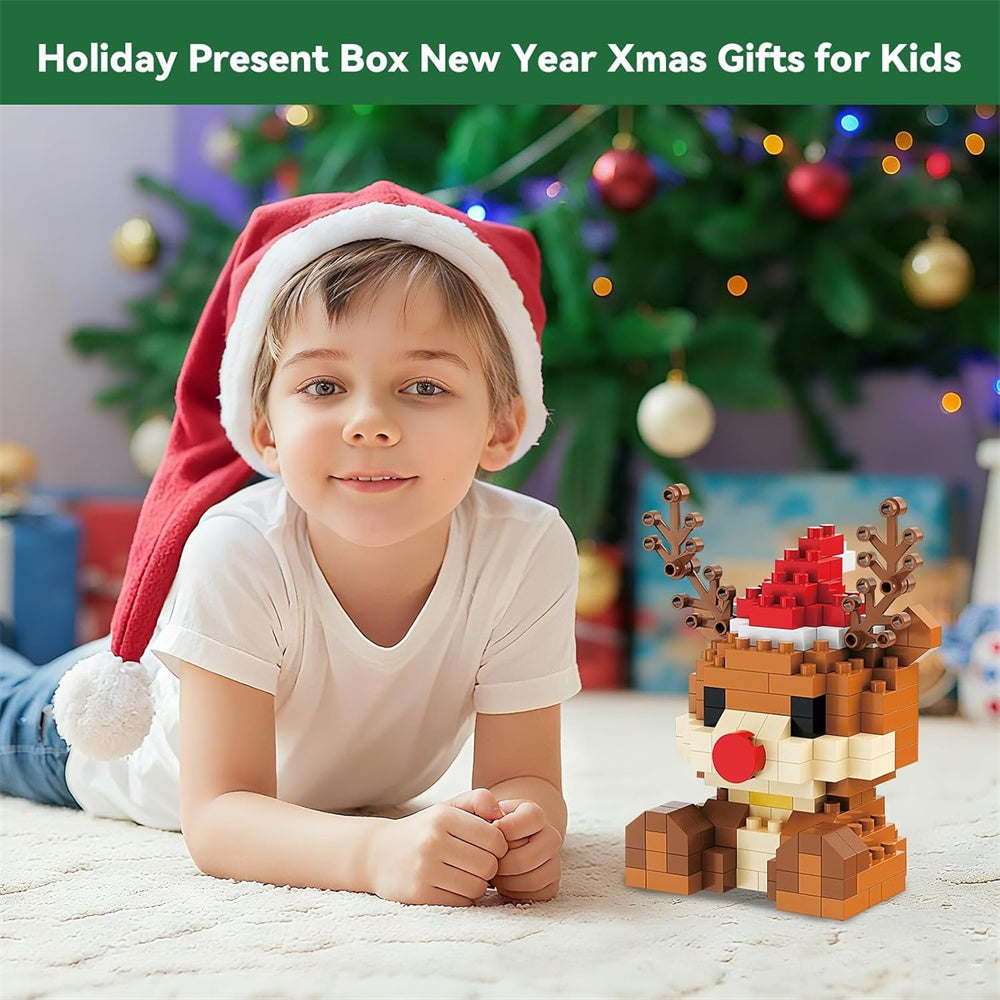 Set 4 Mattoncini Da Costruire Natale - Babbo Natale E Renne, Decorazioni Per Albero Fai Da Te