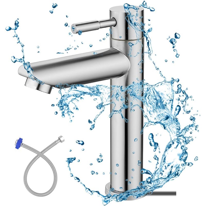 Bateria umywalkowa jednouchwytowa do zimnej wody - Stal nierdzewna 304 - Łatwa instalacja - Do toalety dla gości i łazienki