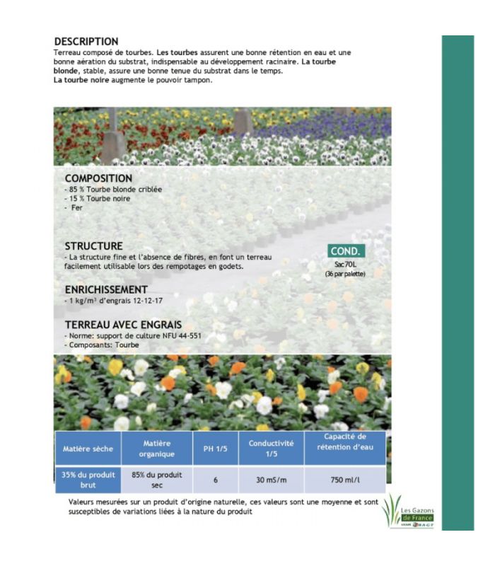 Terreau pour plantes vertes et fleurs Flori Horticole 70L, structure fine - Florivert NEG01644 - 3