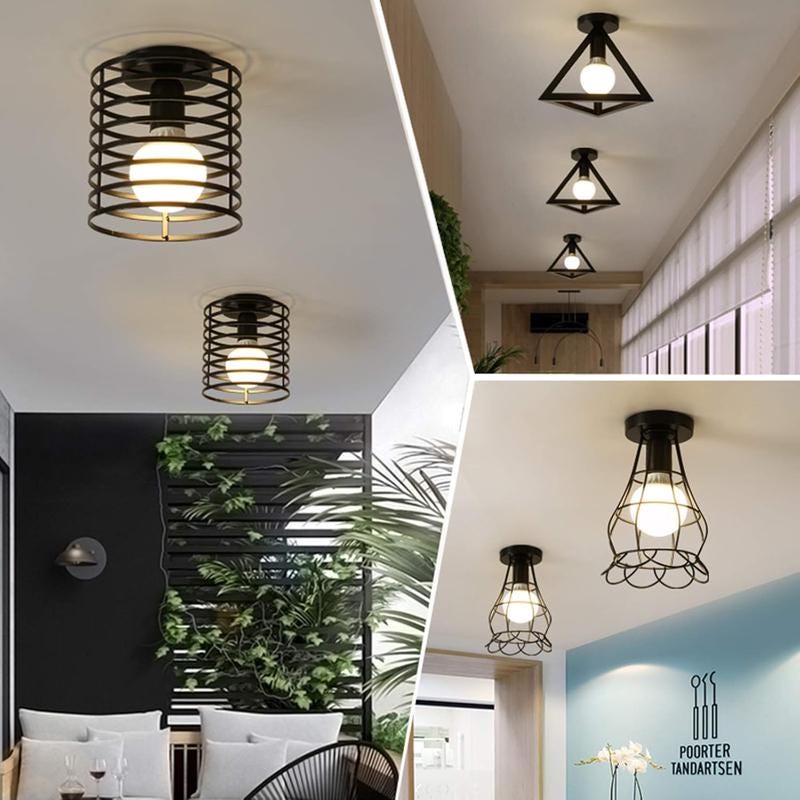 Ceiling L Vintage industrial metal cage ceiling light with flower design, retro ...