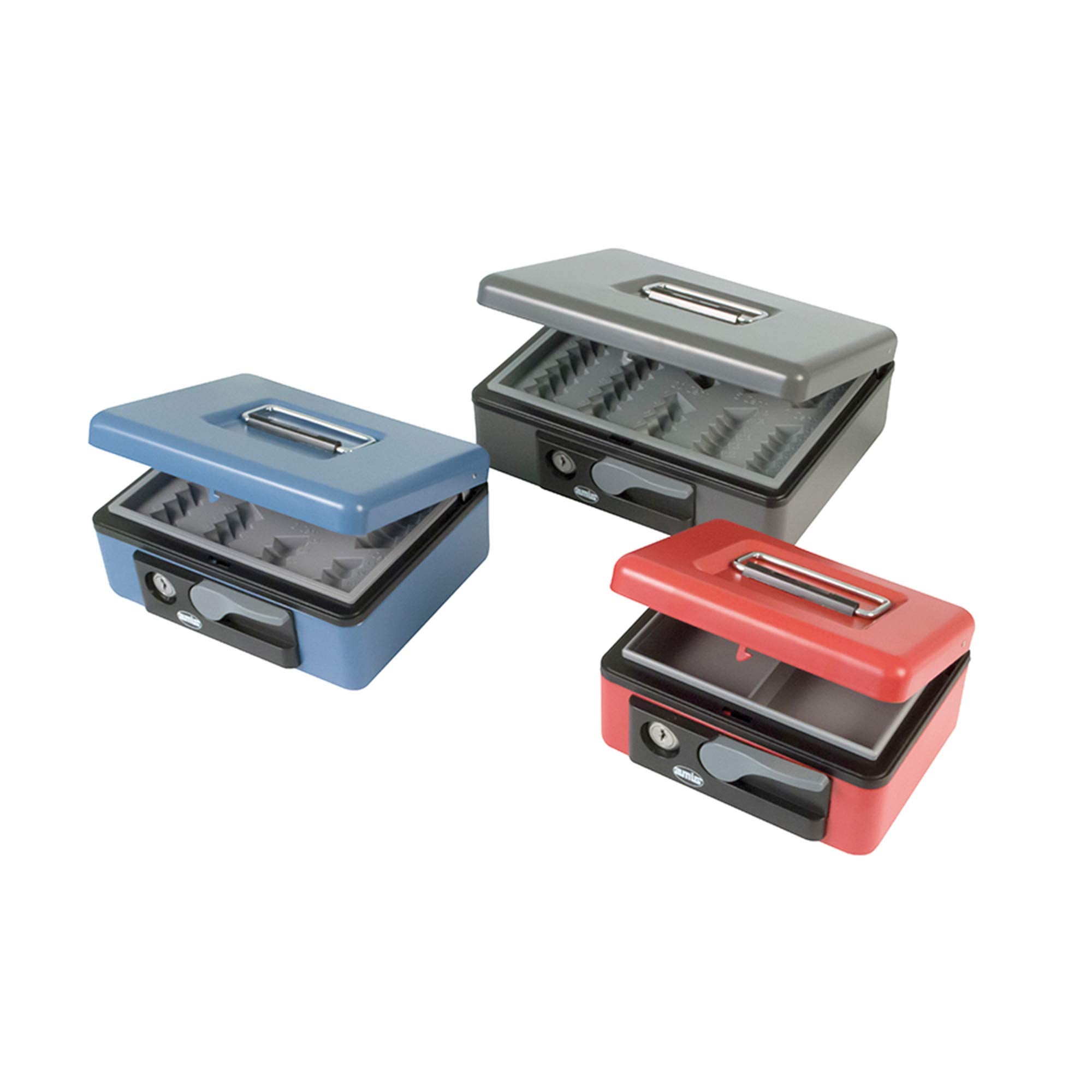Cassaforte AMIG Con Cassetto Portamonete E 2 Chiavi | Acciaio Blu 230x185x80 Mm | Ideale Per Contanti, Gioielli E Documenti