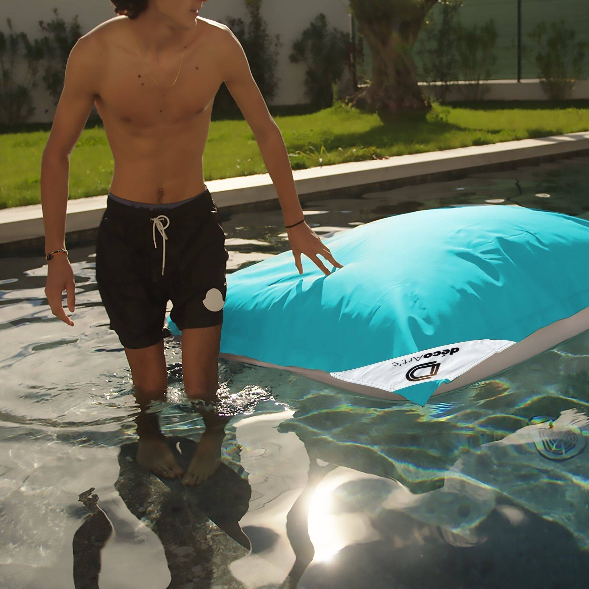 Pouf Géant XXL Déhoussable, Flottant pour Piscine, Deco Arts Bleu caraibes - 6