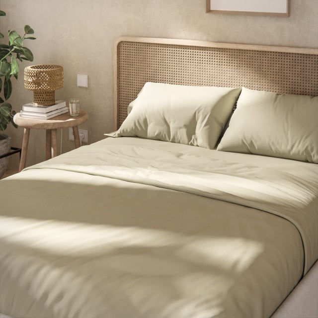 Drap de dessus en coton 144 fils vert d'eau pour lit de 105 cm