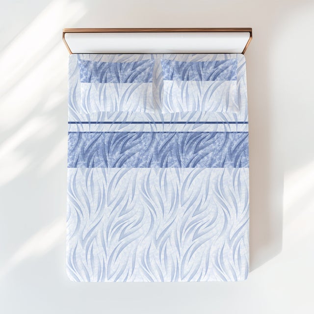 Ensemble de draps incurvés bleus - Design moderne 100 % coton naturel - Respirant et lavable - Fabriqué en Italie 2 PLACES