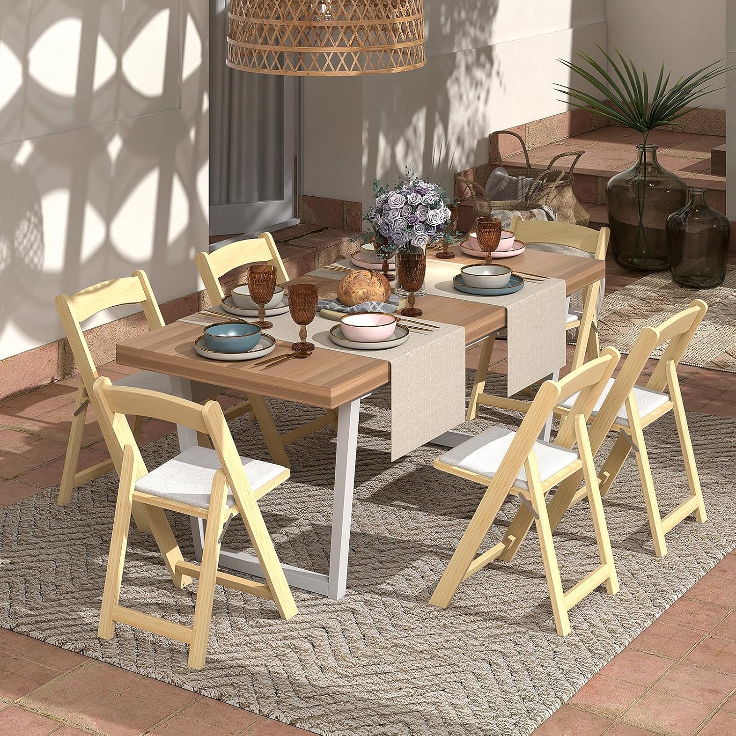 Set di 2 Sedie da Pranzo, Sedia da Cucina Pieghevole con Gambe in Legno di Gomma & Sedile Imbottito, Sedia Portatile per Matrimonio & Festa, N - 4