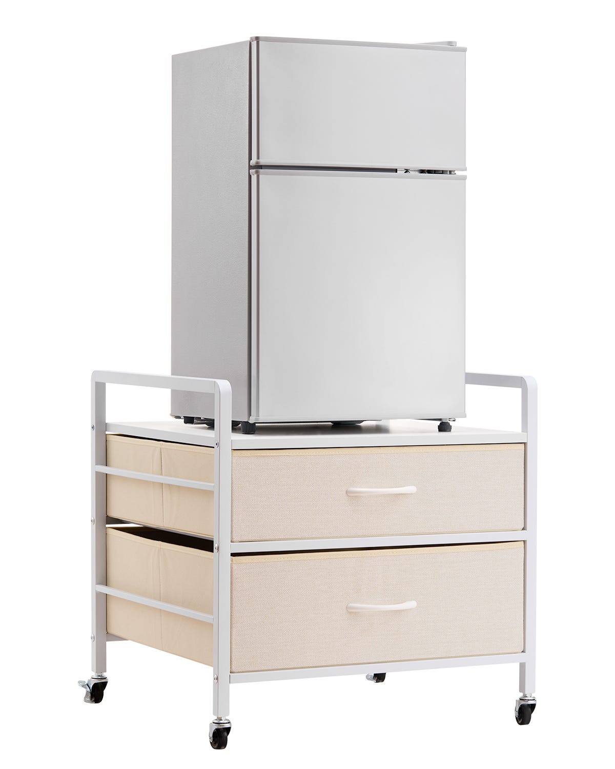 VEVOR Supporto Per Mini-frigo Con Ripiani, Tavolo Mini-frigo Con 2 Cassetti E 4 Ruote Girevoli Scaffale Mobile Per Dormitorio Appartamento Bianco 94602070