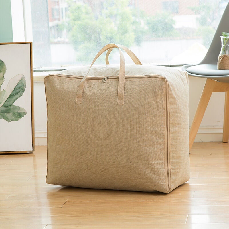 Lot de 2, Sac de Rangement pour Couette en épais pour Édredons Couvertures Oreillers Vestes,beige, 57x40x22cm - 3