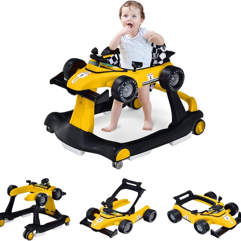 Chodzik dla Niemowląt, 4 w 1 z 3 Regulowanymi Wysokościami, Składany z Muzyką i Światłem, dla Dzieci w Wieku 6-18 Miesięcy (Żółty)