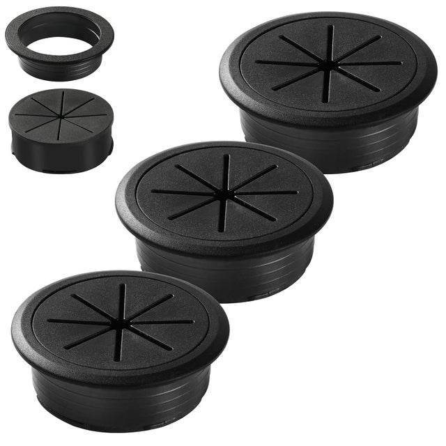Lot de 6 oeillets passe-câble 50 mm noir en plastique ABS, cache-trou de table pour fils et câbles