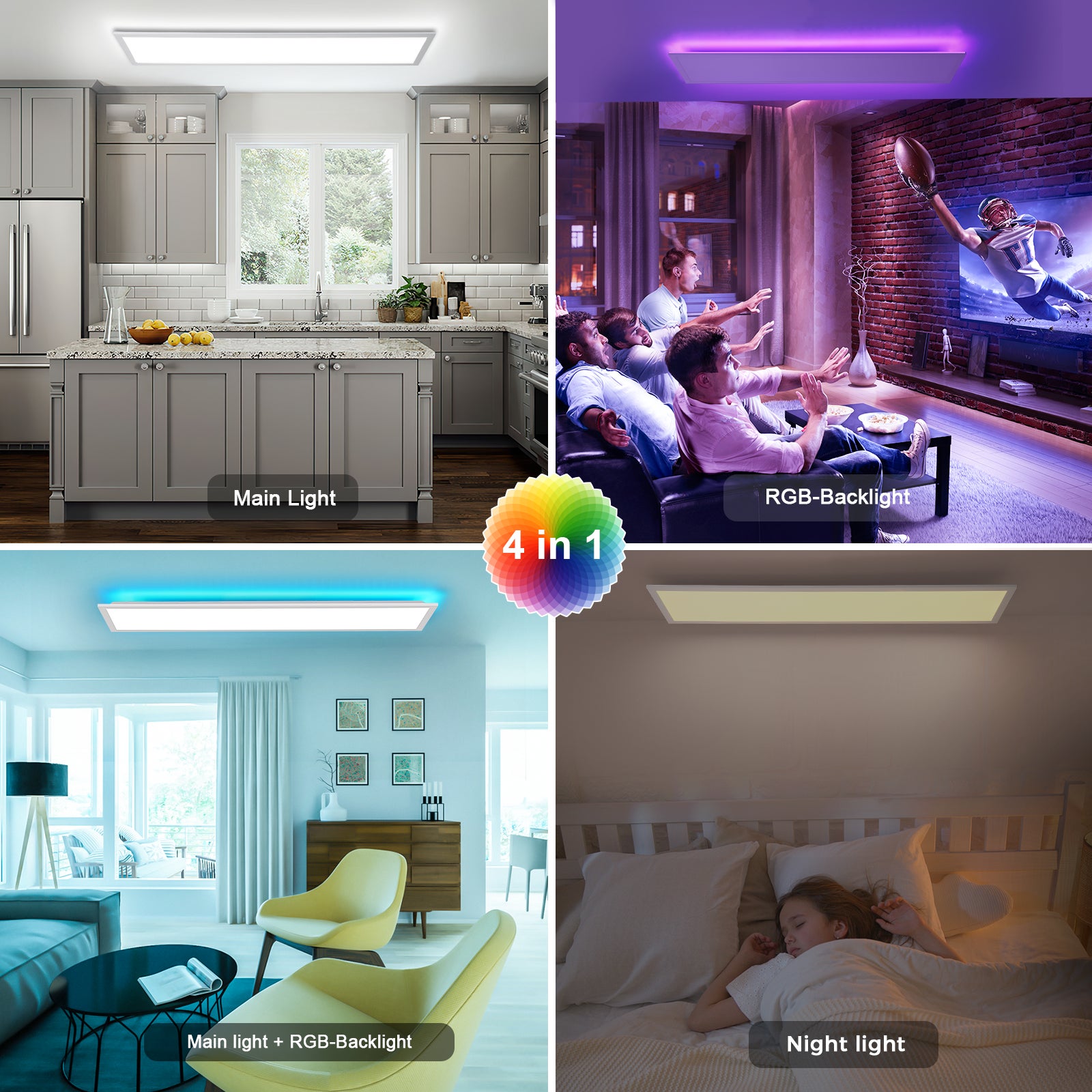 LOVHAUS Pannello LED 120x30CM Con Retroilluminazione RGB E Telecomando, Variazione Colori Bianchi E Intensità, Con Funzione Memoria E Timer, Interno - 2