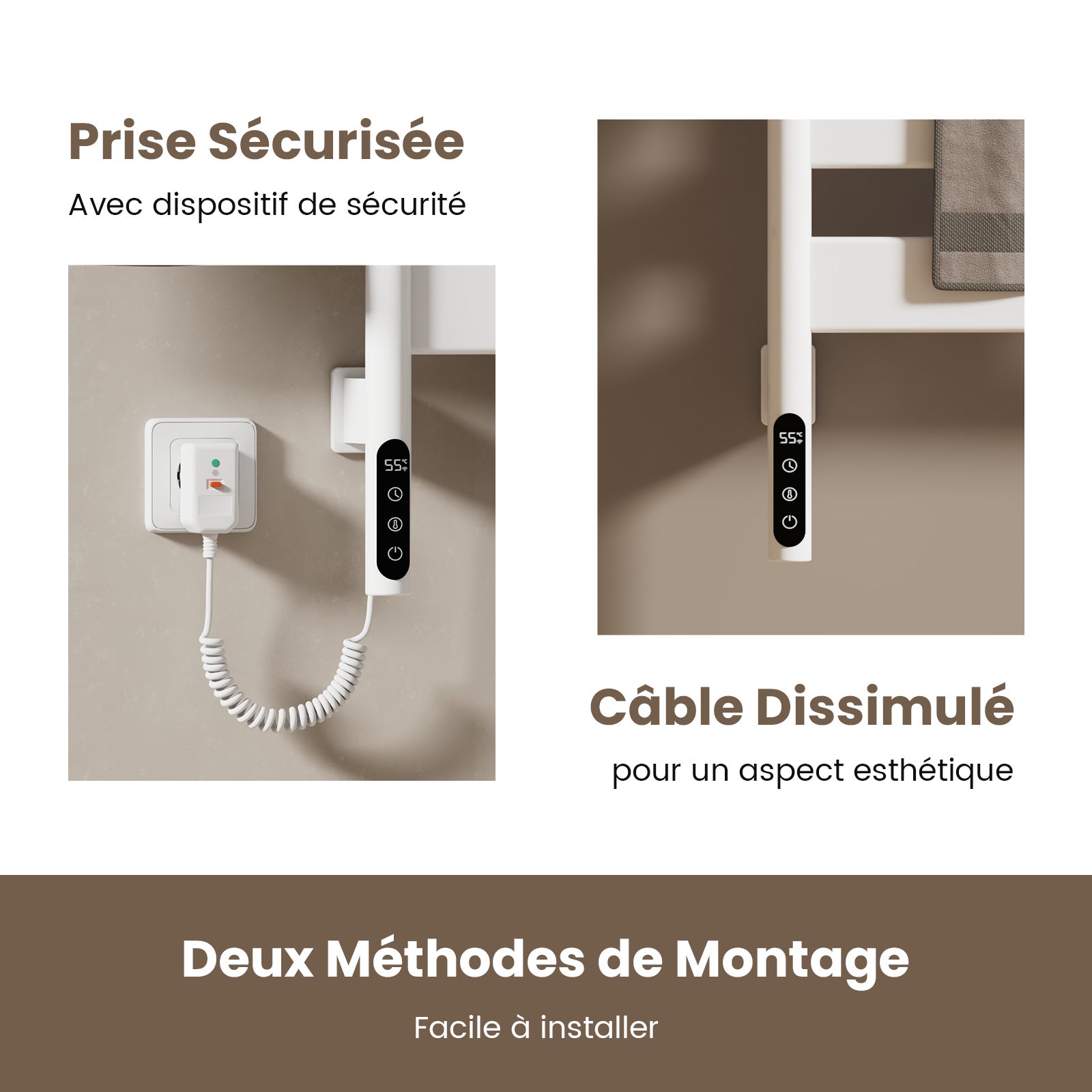 EMKE Sèche-serviettes Électrique Pivotant 180° avec Étagère - WiFi & Vocal - 76 x 45 cm, 120 W, Blanc Brillant - 5