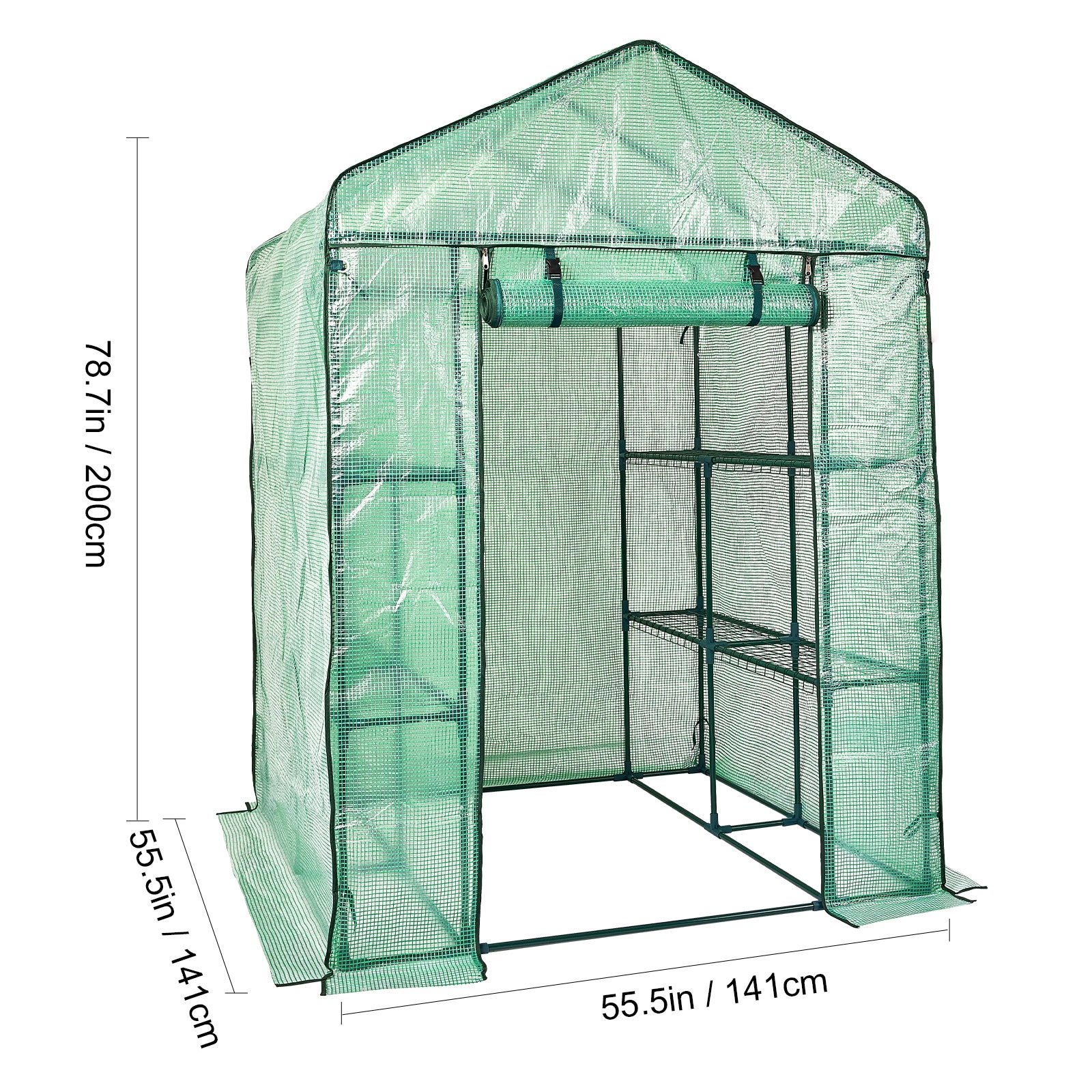 Serre à entrée,SucceBuy 4,6 x 4,6 x 6,6 pieds,serre avec étagères,couverture en PE haute résistance avec portes et fenêtres et cadre en acier - 2