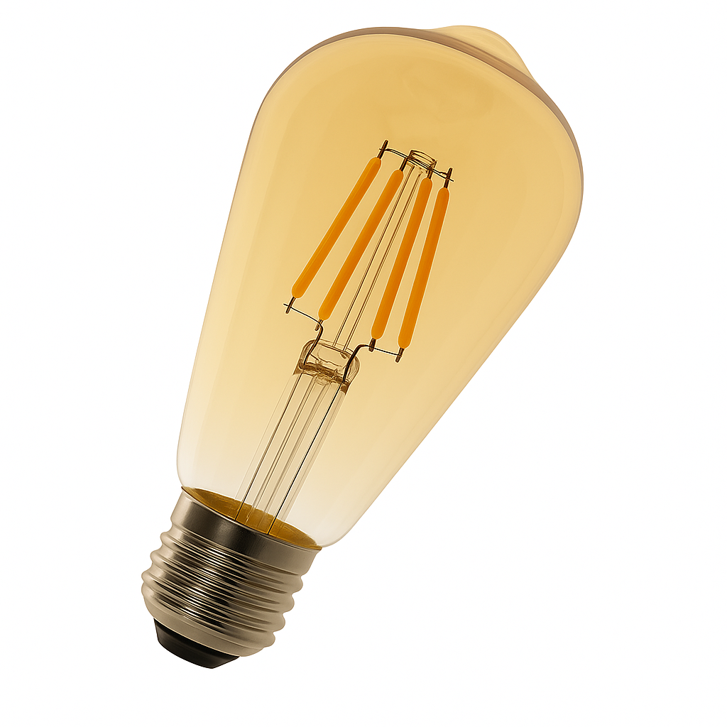 Żarówka LED ST64 E27 Edison z żarnikiem 8 W 750 lm, wykończenie w stylu vintage w kolorze bursztynowym. Ciepłe światło 2700 K.