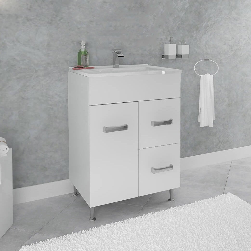 MADRID Meuble salle de bain sur pieds simple vasque Blanc largeur 60 cm - 2