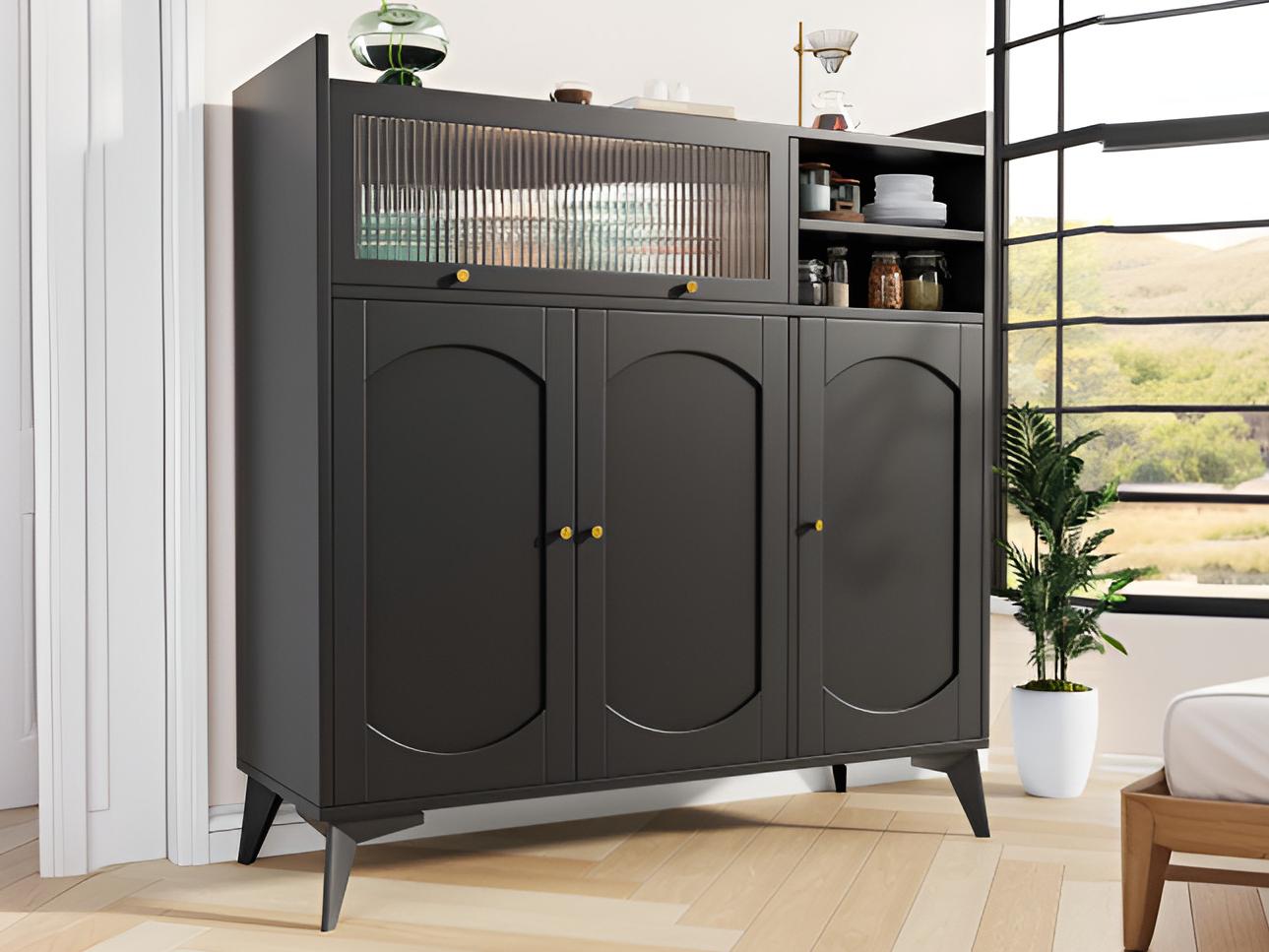 Buffet moderne - en MDF - avec 3 portes et 3 compartiments - Noir ...
