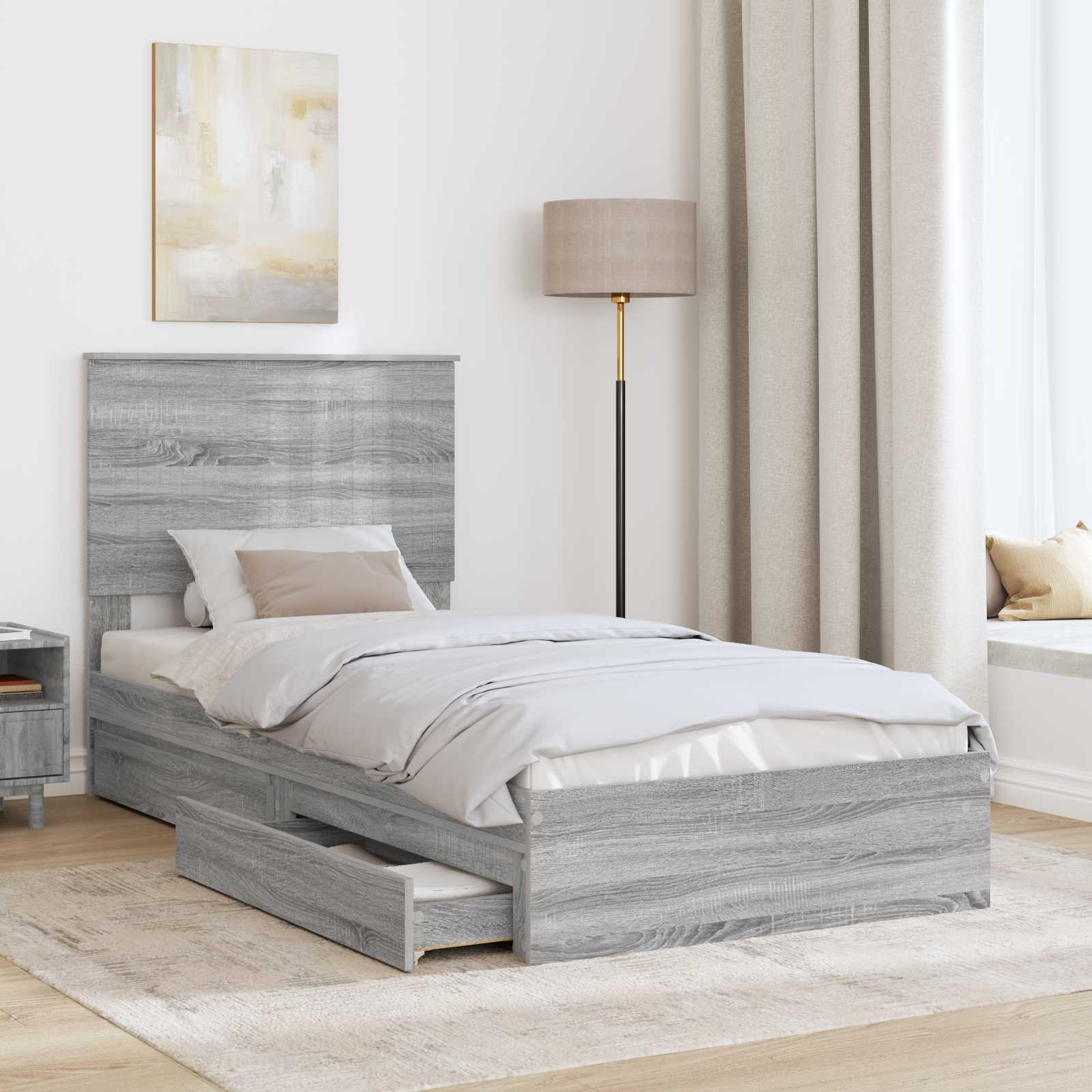 Lit de rangement Gris 90 x 200 cm Panneau de bois - 3