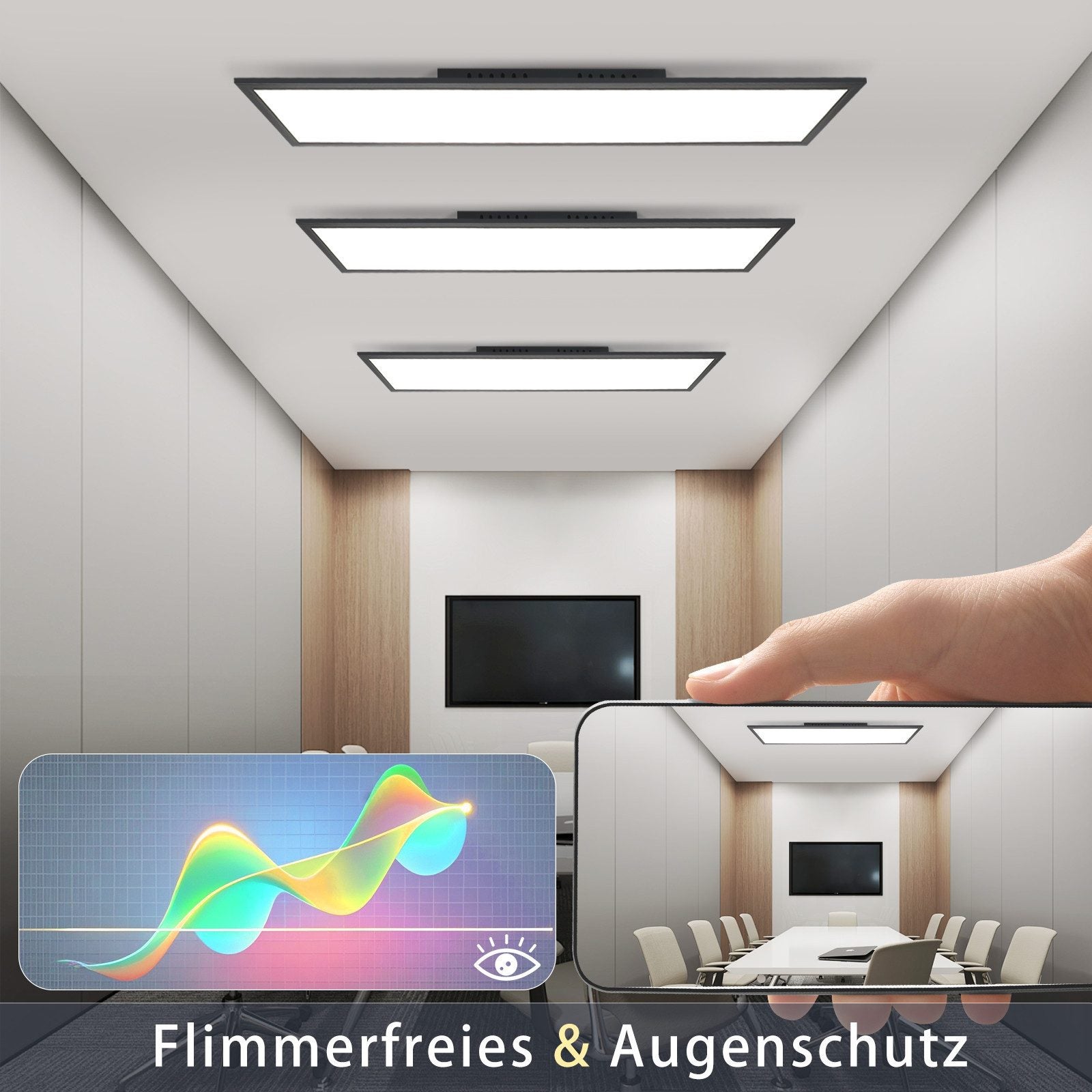 Plafoniera LED NETTLIFE 120x30 - Pannello da soffitto dimmerabile, lampada a luce diurna lunga, scrivania piatta con telecomando, 40W - 5