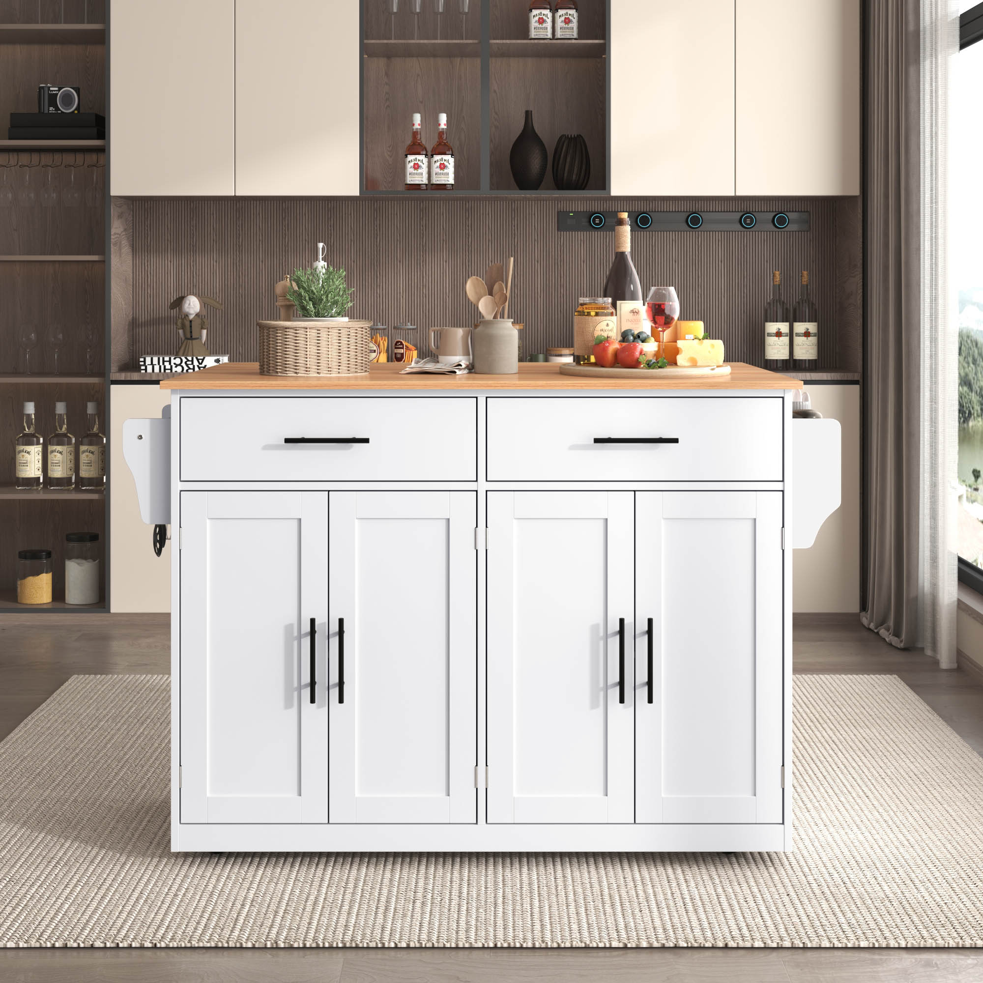 Kücheninsel Mit Klapptisch - 120x46x91cm Weiß Mit Rollen