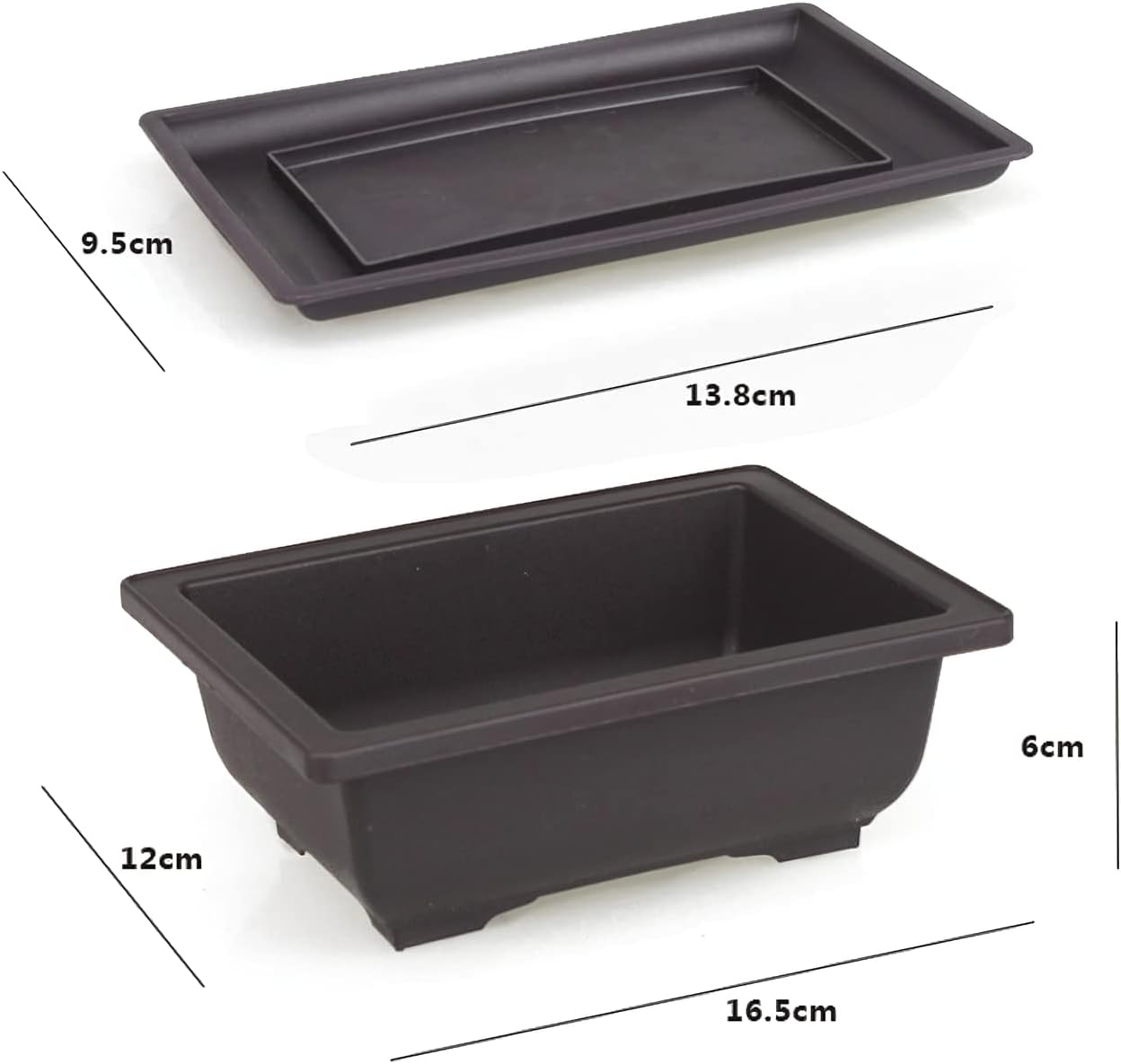 6 ciotole per bonsai con sottovaso, vaso per bonsai, in plastica, per