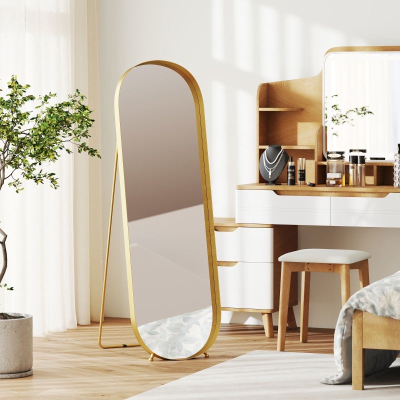 Miroir Pleine Longueur Doré Avec Cadre Bois Irrégulier - 120 X 50 Cm, Design Asymétrique, Pour Chambre, Salon, Entrée - 7