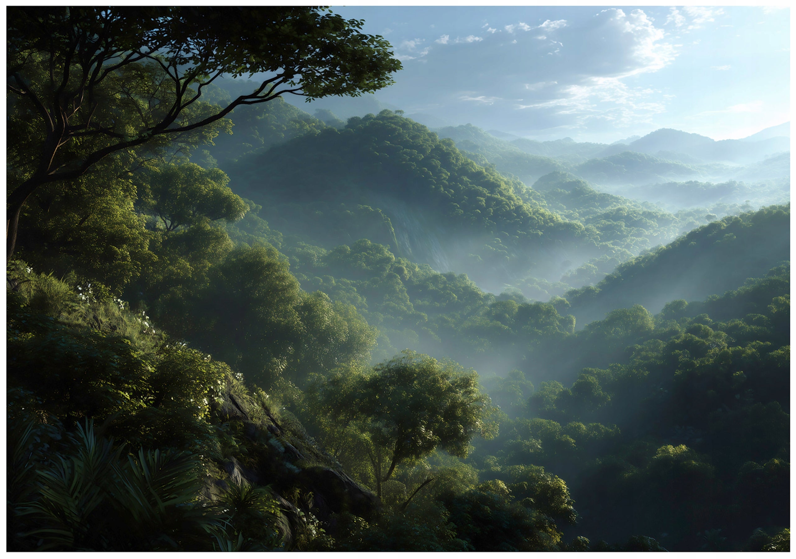 Fototapet padure verde brouillard Vlies Tapet Pentru Dormitor Camera Living Perete 400x280 cm
