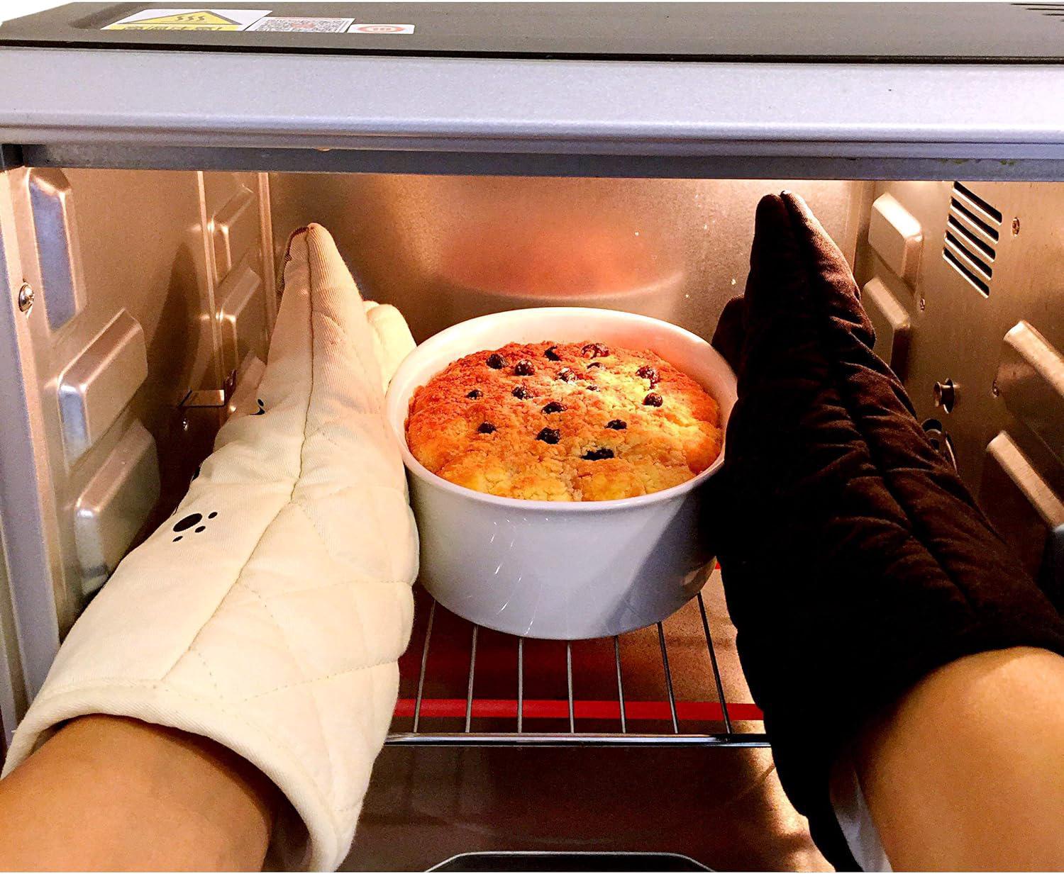 Gants de cuisine résistants à la chaleur pour la cuisine, les grillades, la pâtisserie, ivoire et noir, chat et chat noir, amoureux des chats - 5