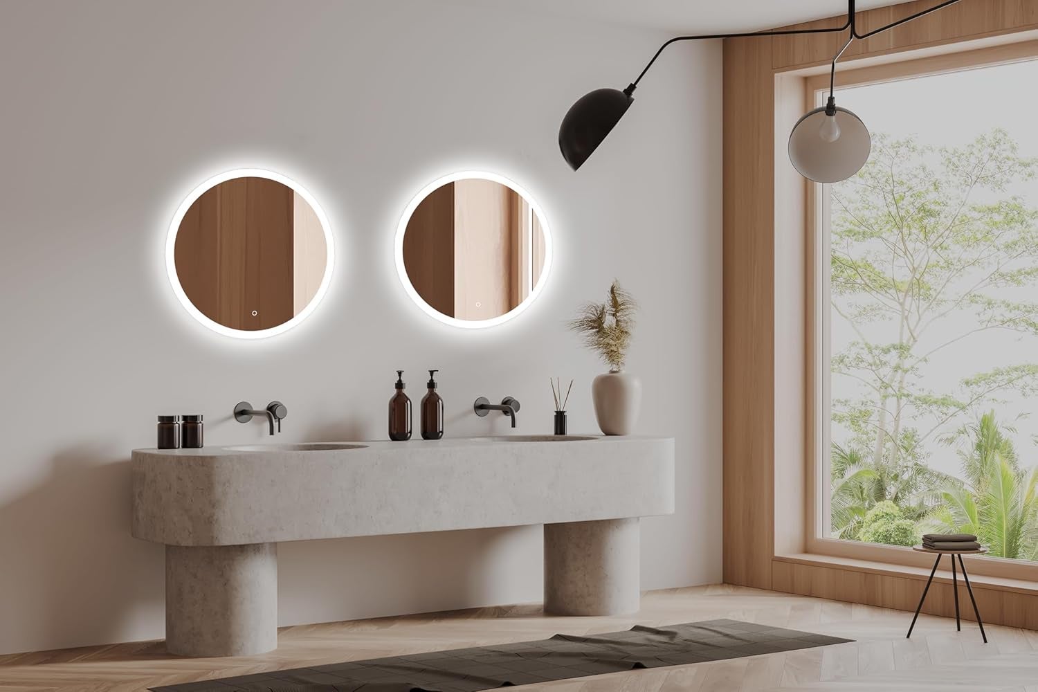 Miroir Mural Lumineux LED de Salle de Bain Rond Simple, étanche 3 Couleurs Lumière avec Interrupteur Tactile 40×40CM - 4