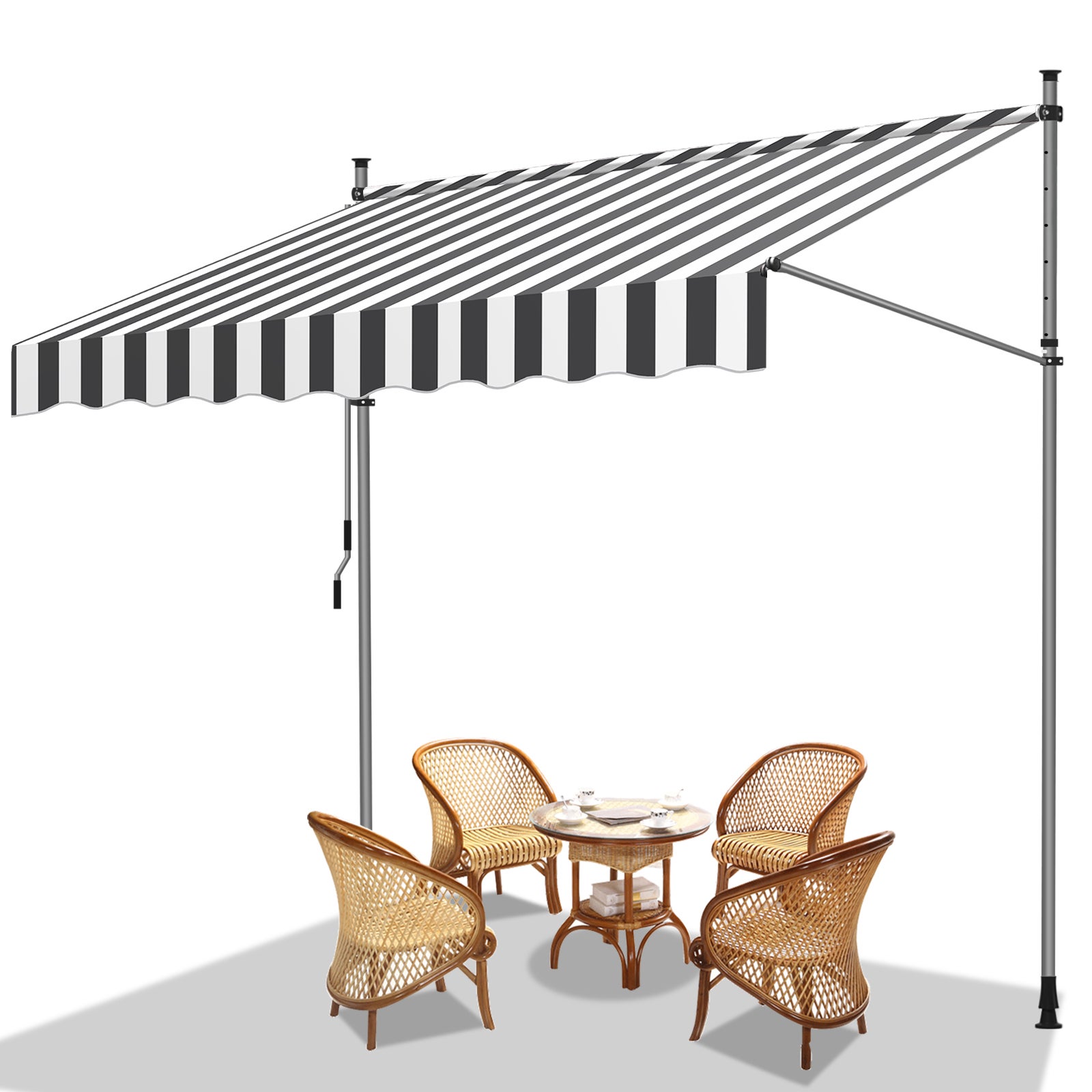 Toldo de balcón toldo retráctil manual toldo de balcón con manivela resistente a los rayos uv blanco gris 3.5m