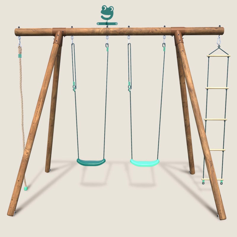 Portique en bois rond 4 agrès avec corde et échelle ERNEST - 2