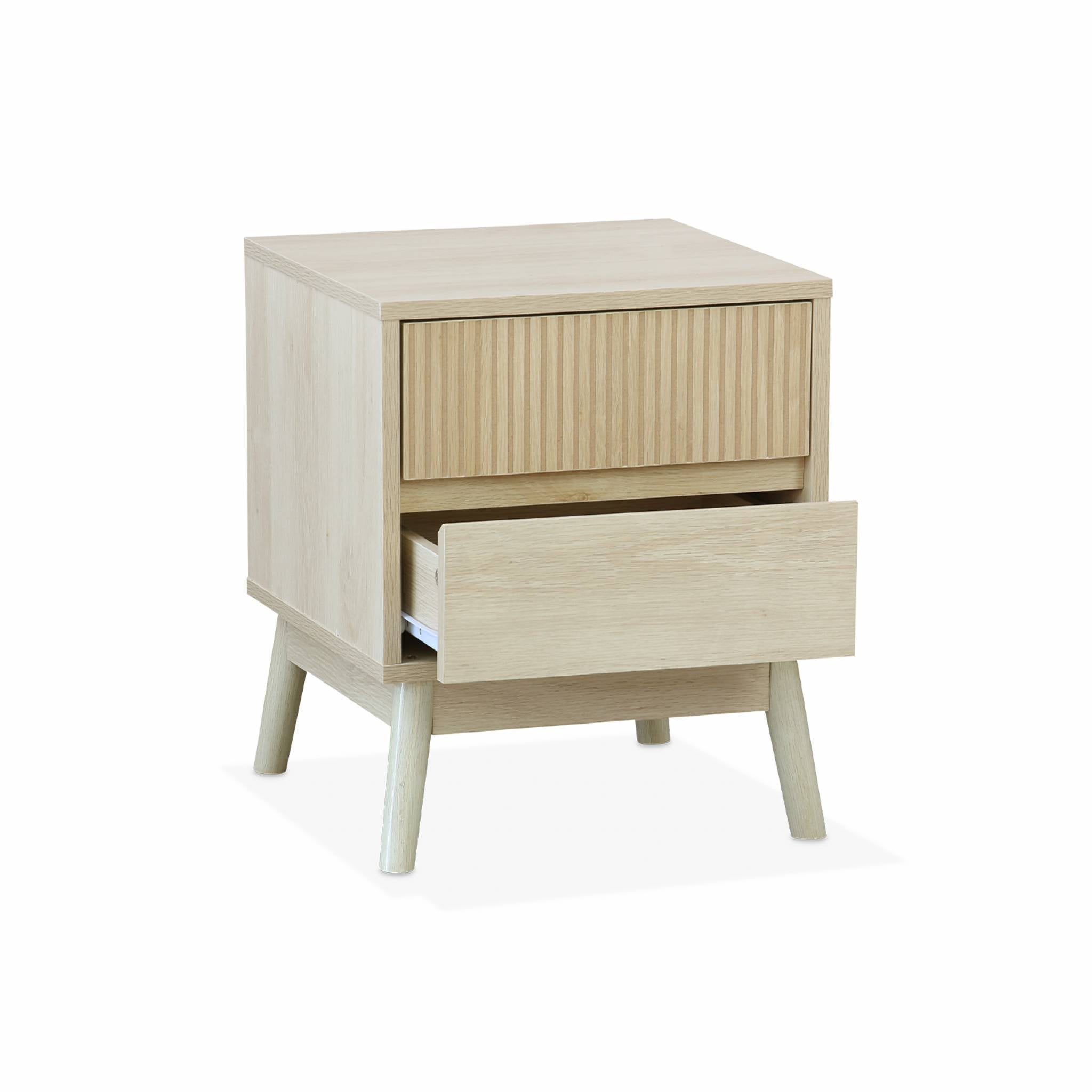 Mesita de noche con efecto madera, 2 cajones, Linear, Madera clara, 40x39x48 cm - 5