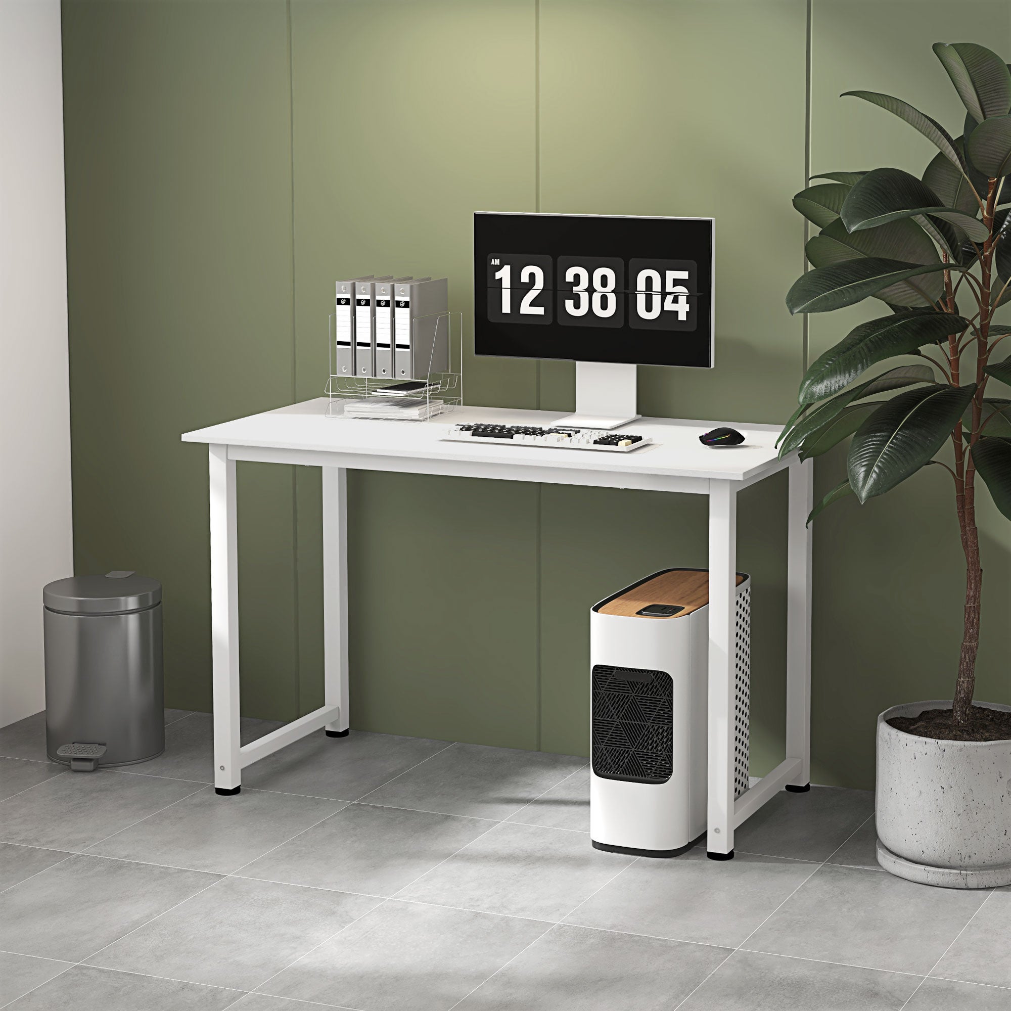 Scrivania Da Gaming E Ufficio 100x60 Cm – Piano In Pannello Di Qualità, Gambe In Acciaio Con Passacavi, Finitura Bianca/Nera, Adatta A Studio E Camera