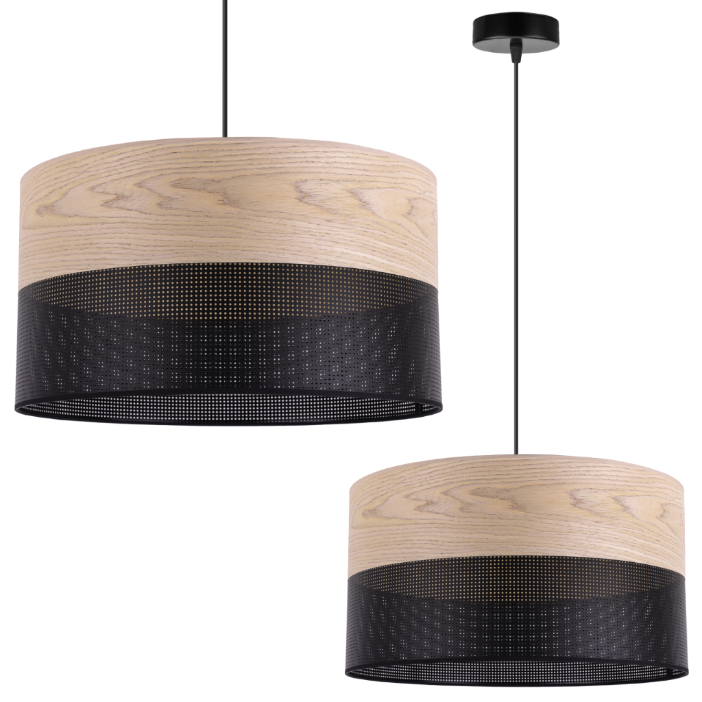 Lampa sufitowa wisząca Wood czarny fornir 1xE27 abażur 40cm dąb klasyczny Light Home LH