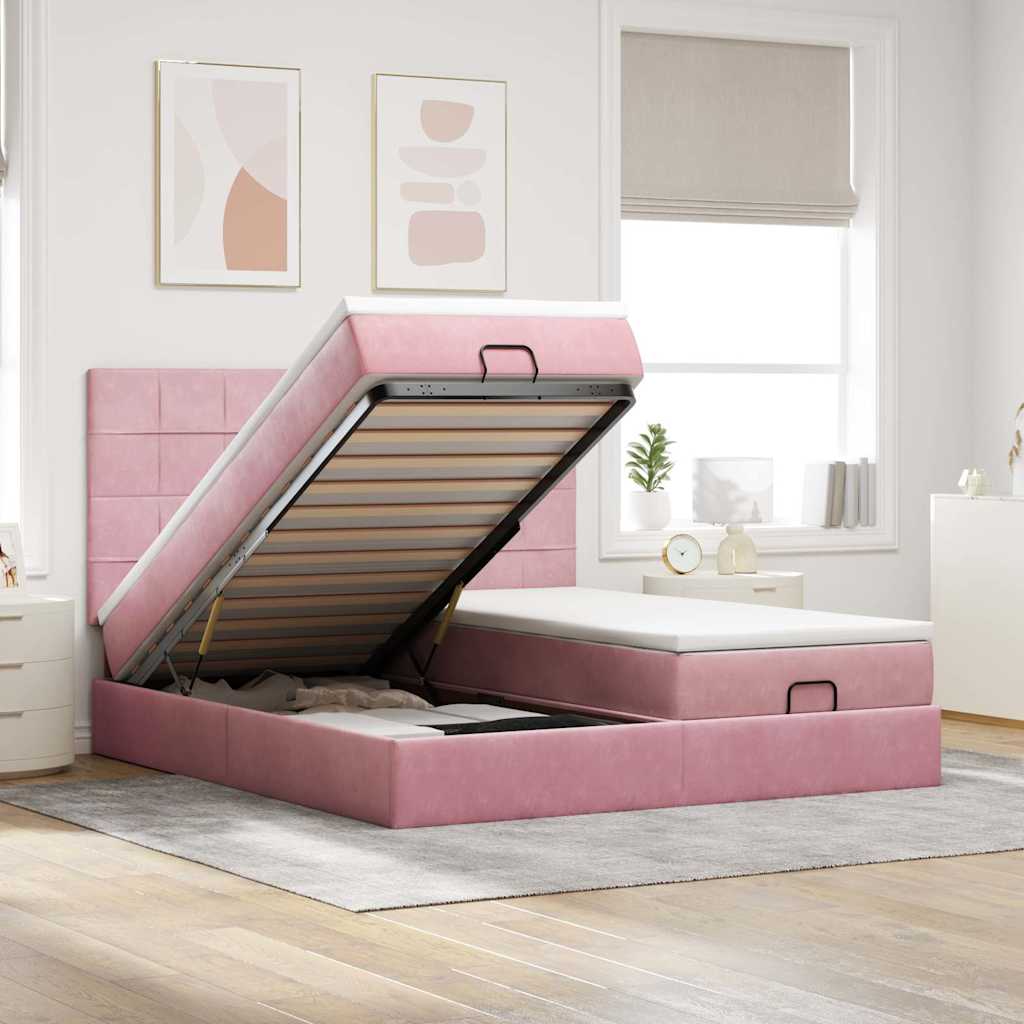 SYFAX™ Estrutura de cama otomana com colchões 180x200 cm veludo rosa - 8