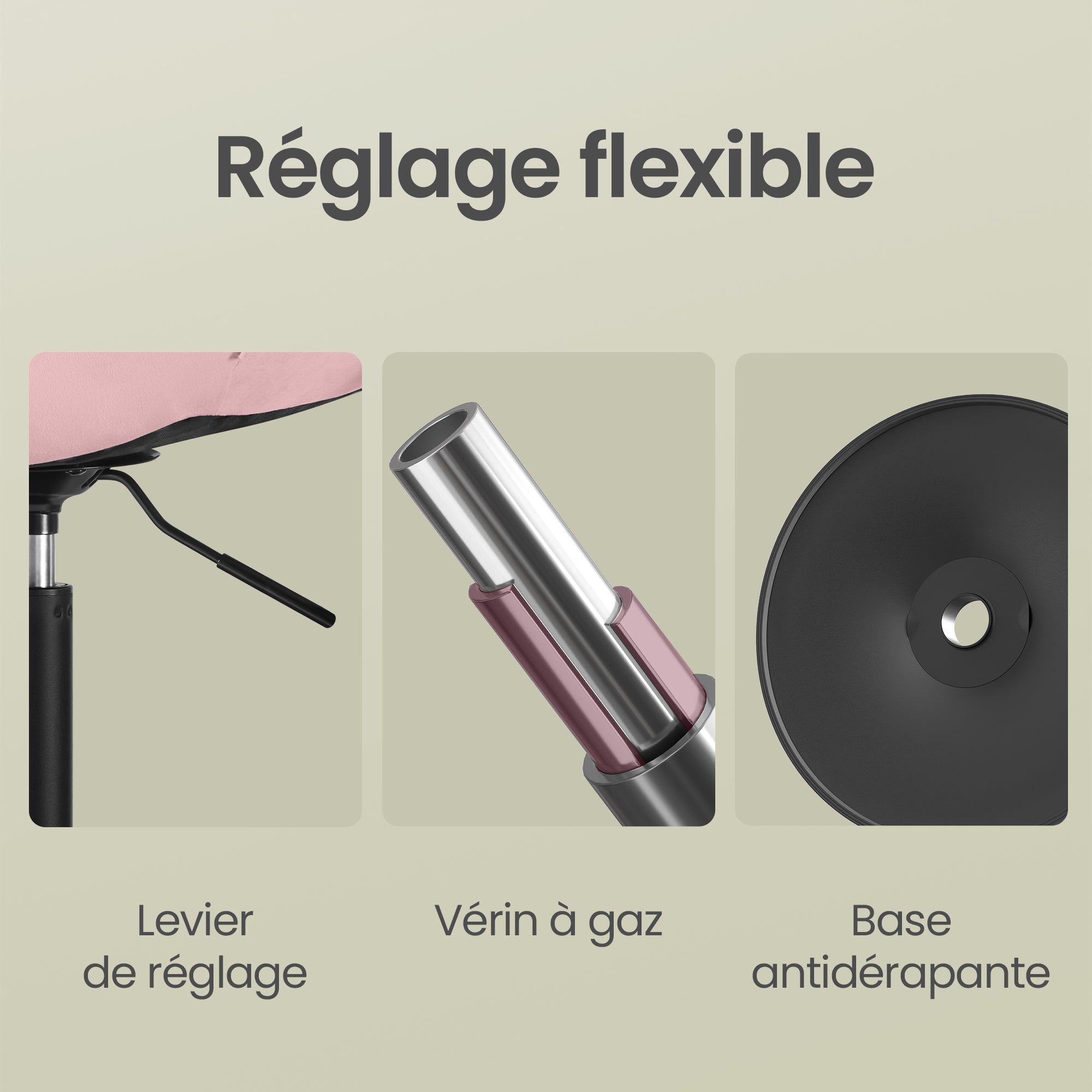 Chaise de Coiffeuse Réglable, Tabouret avec Dossier, Rotation 360°, Velours, pour Coiffeuse, Rose - 6
