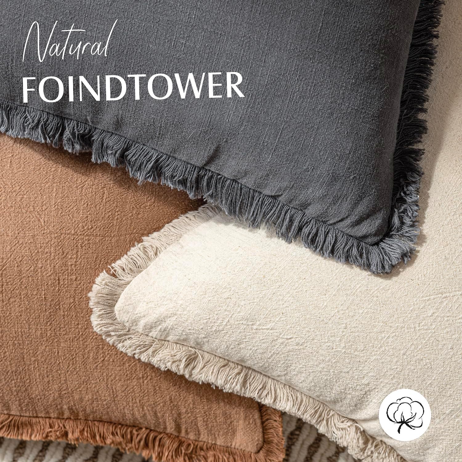 Lot de 2 Housses de Coussin décoratives à Franges en Lin de Style Rustique et Confortable avec Pampilles de Style bohème et Doux pour canapé,45x45cm - 5