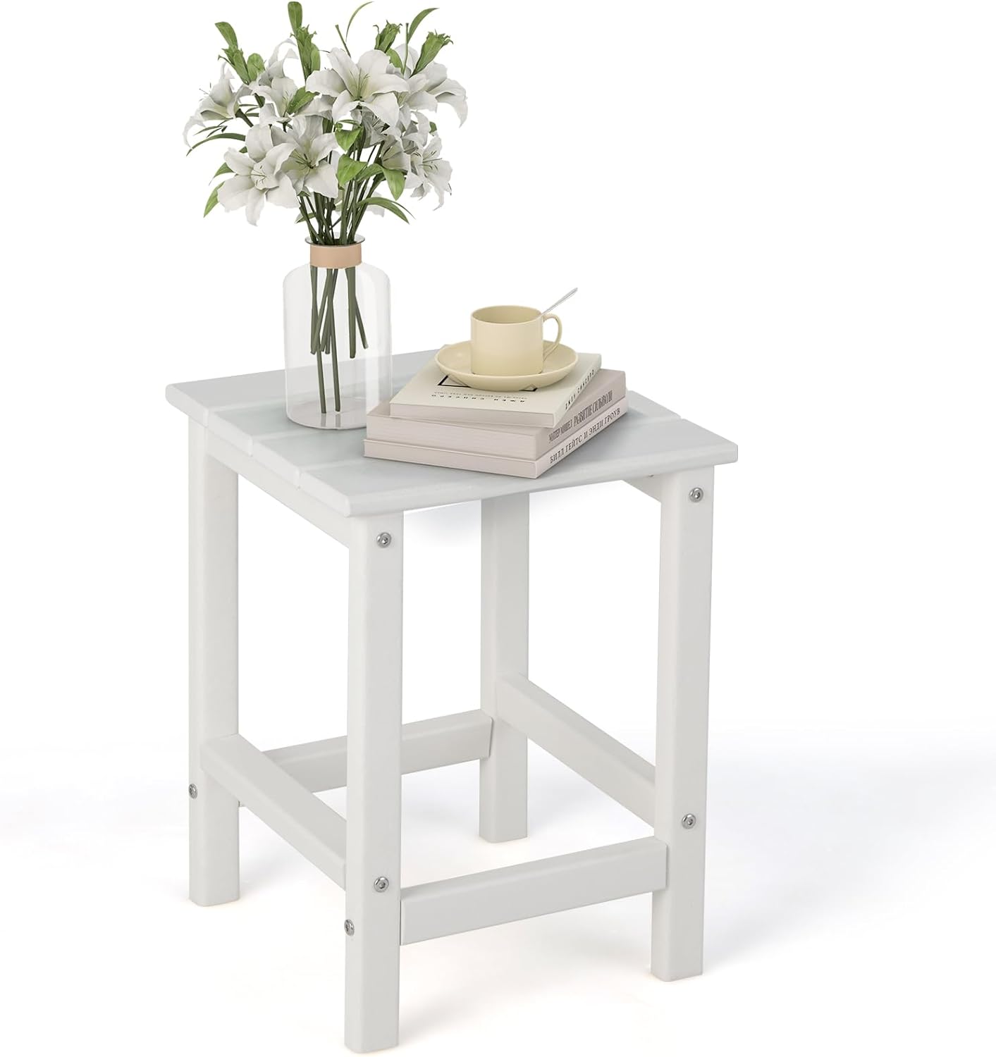 Stolik Ogrodowy z HDPE Obciążenie 100 kg – Regały z Listew Kompaktowy Rozmiar Kwadratowy 35,5 x 35,5 x 46,5 cm Biały