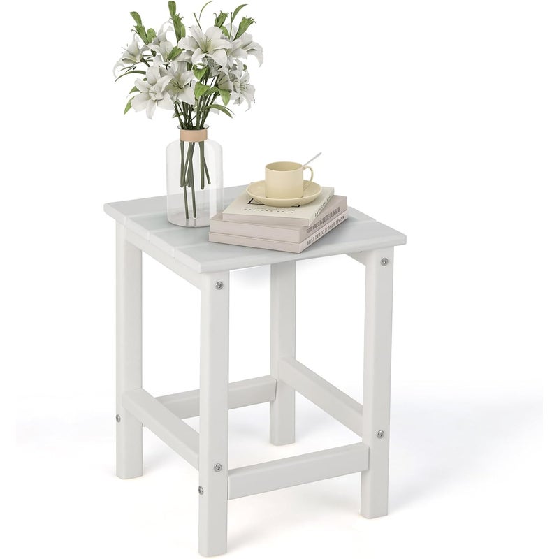 Stolik Ogrodowy z HDPE Obciążenie 100 kg – Regały z Listew Kompaktowy Rozmiar Kwadratowy 35,5 x 35,5 x 46,5 cm Biały