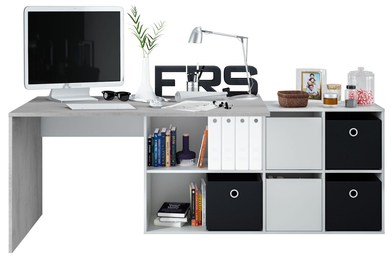 Bureau MARION avec caissons multipositions - Blanc / Béton - 2