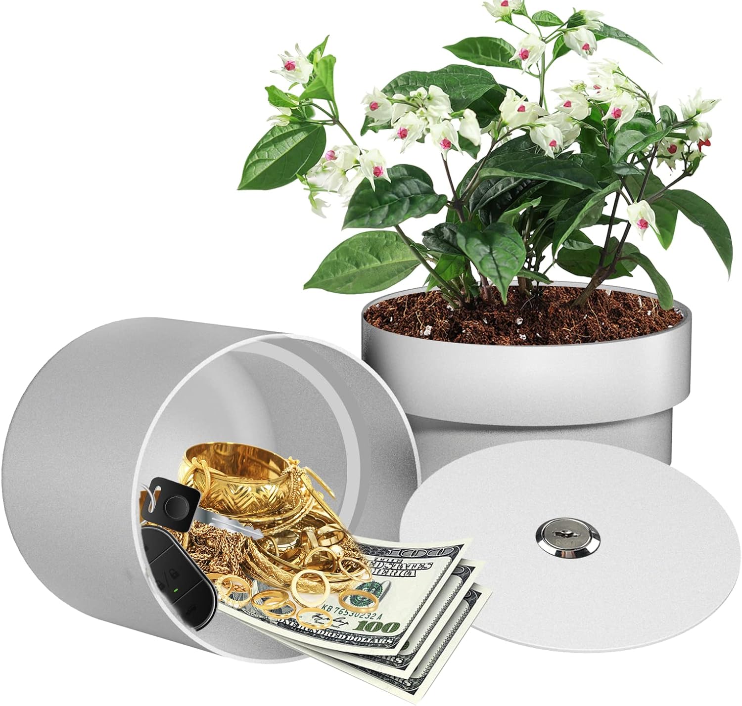 Coffre-fort Secret Caché Dans Un Pot De Fleur – Marron, Avec Clé, Style Classique
