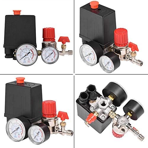 220V Pressostat Compresseur d'Air 4 Trous Regulateur de Pression pour Air Compresseur avec Manomètre Soupape de Sécurité Raccords 90-120 PSI - 4