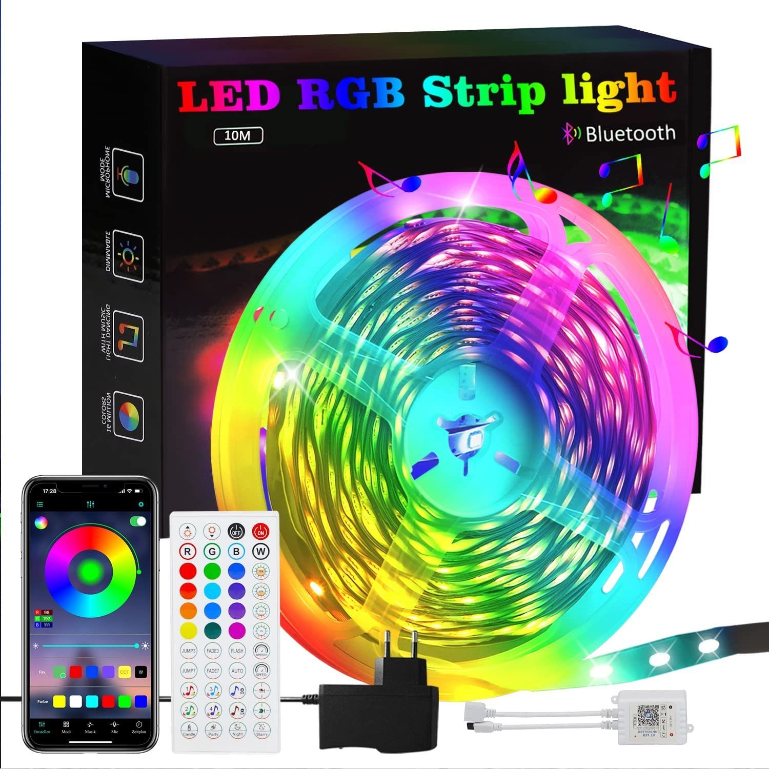 ZMH Wielokolorowa taśma LED RGB ze sterowaniem zdalnym i aplikacją
