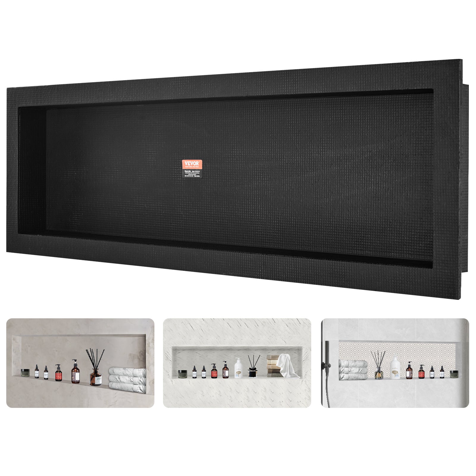 Wnęka Prysznicowa Podtynkowa VEVOR 127×40,6×10 cm Otwór 30,6 cm Wysokość Zewnętrzna 33 cm Półka XPS Wodoodporna Czarna