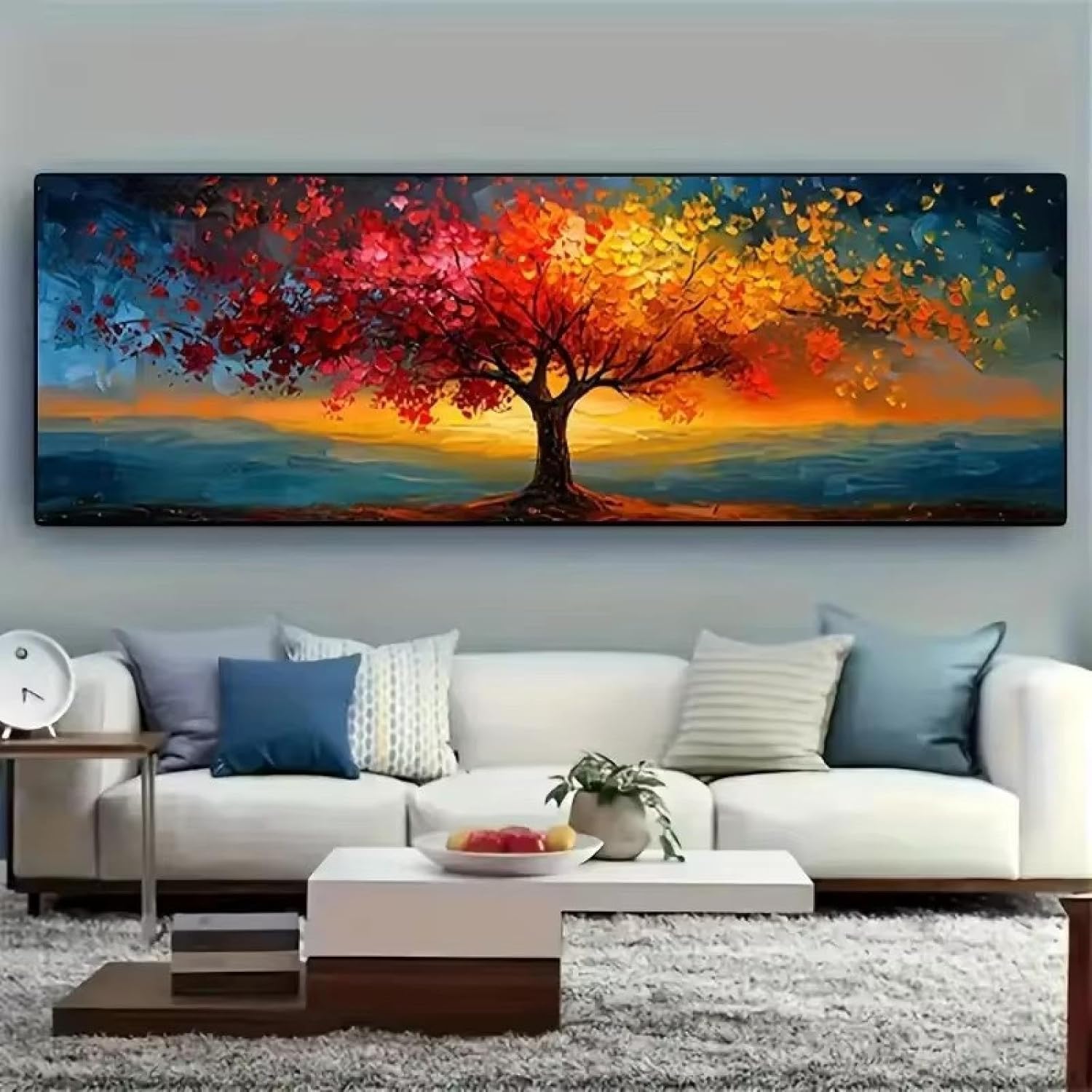 Grande toile représentant l'arbre de vie - Impression sur toile - Décoration murale abstraite, motifs géométriques, pour salon, 60 x 180 cm,sans cadre - 2