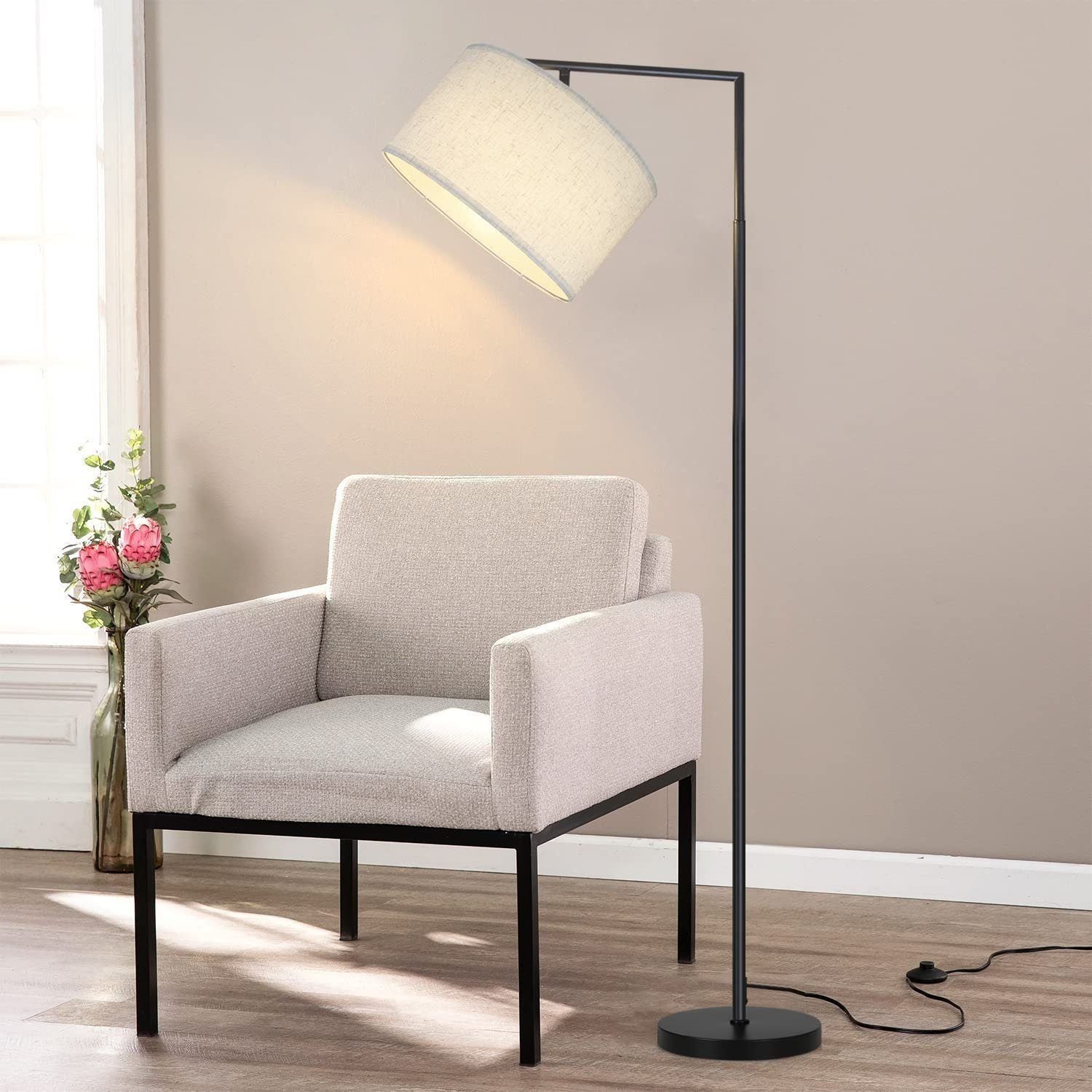Candeeiro de pé NETTLIFE E27 Interruptor de pé para candeeiro de pé Abajur de tecido de design de 166 cm máx. 40W - sem lâmpada - 8