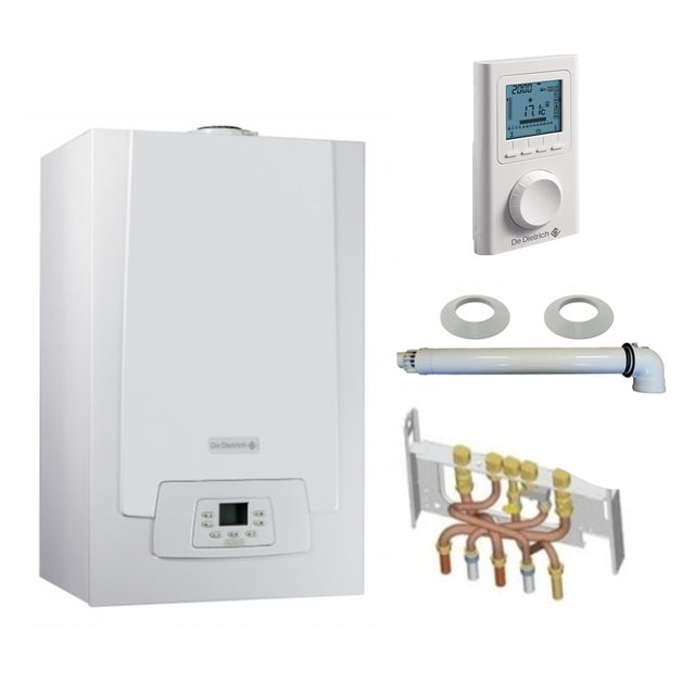 Chaudière Gaz Condensation MPX MI Slim De Dietrich 29 kW Complète (DOSSERET + DOUILLES + VENTOUSE) avec thermostat filaire