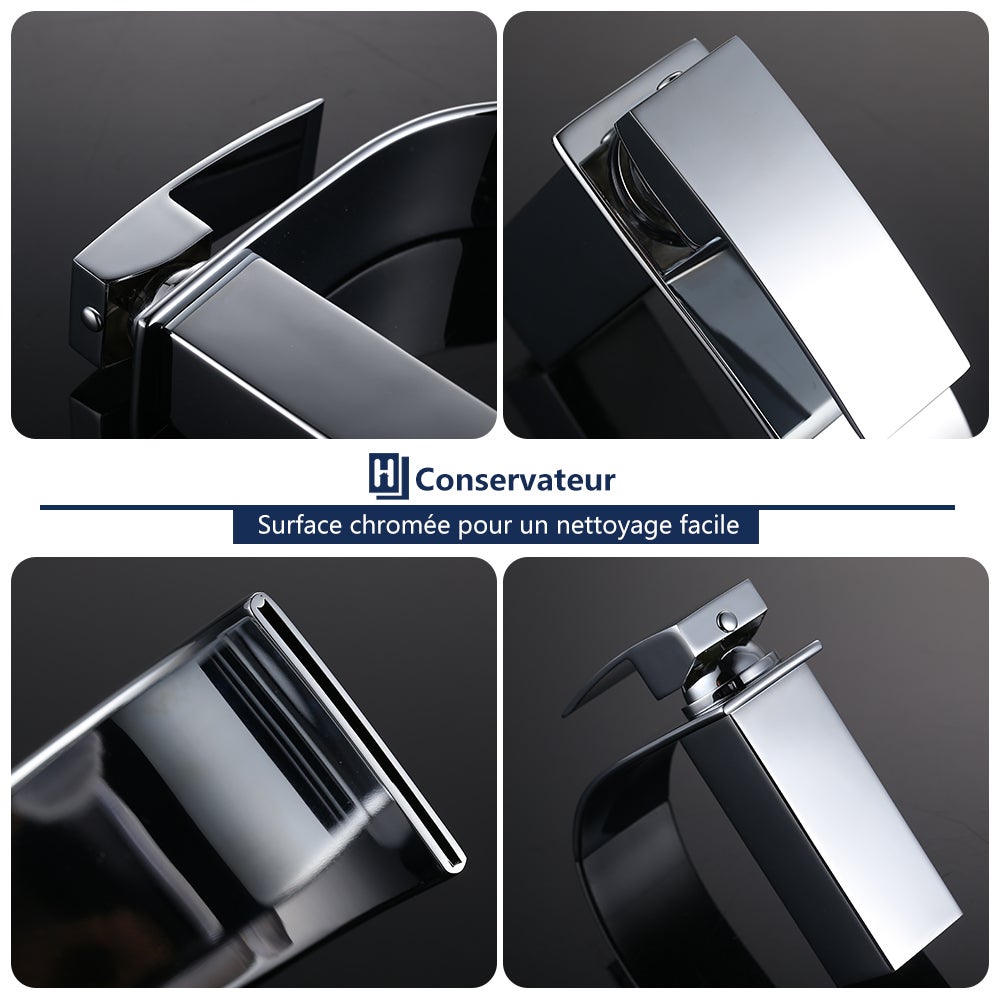 Rubinetto da bagno a cascata Miscelatore lavabo in ottone Rubinetto a due vie cromato - 5
