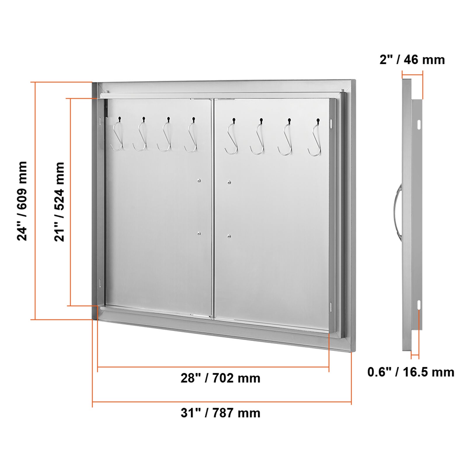 Porta Di Accesso Per Cucina Da Esterno/Isola Barbecue In Acciaio Inox, Doppia Anta, Dimensioni 914x534 Mm, Apertura Reversibile Sinistra/Destra