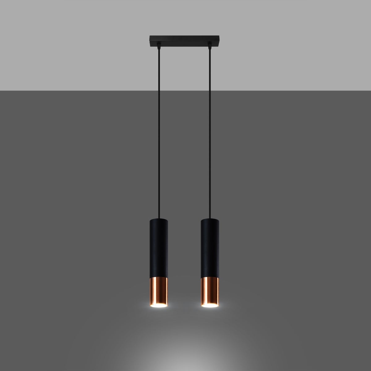 Lampa wisząca ZARPEX 2 czarny/miedź LED 3000K - 30x6x90cm Sollux