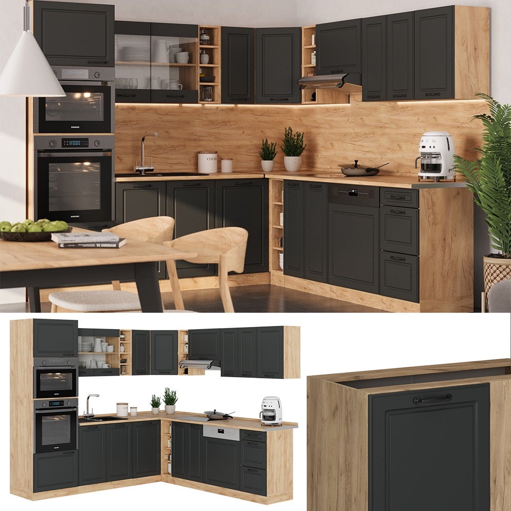 Vicco Cuisine en angle R-Line, Anthracite campagne/Chêne de force doré, 247 x 237 cm, PT Chêne - 3