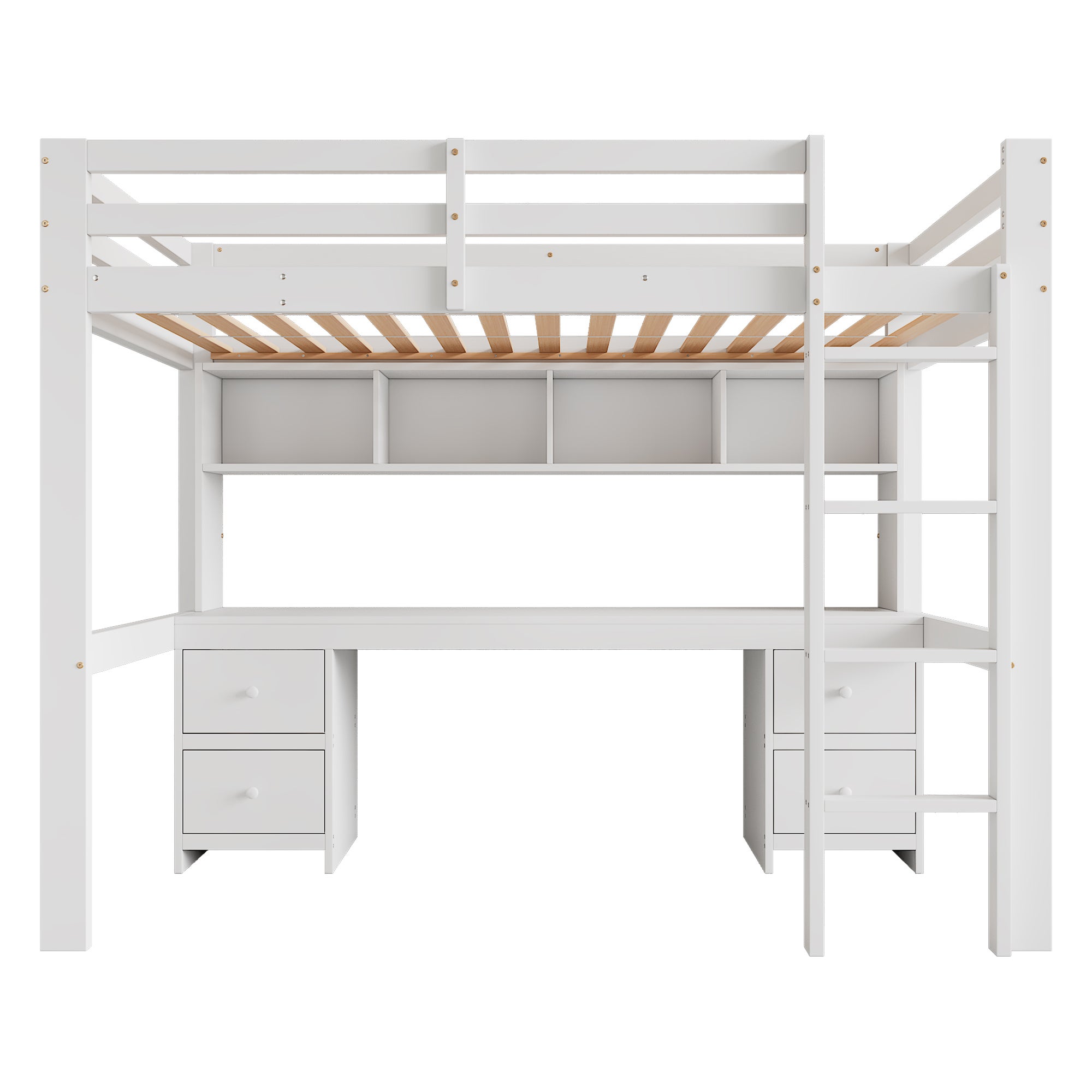Lit mezzanine 90 x 200 cm avec table, Lit Superposé en bois avec grand espace de rangement, lit en pin avec rampe haute, blanc (sans matelas) - 6
